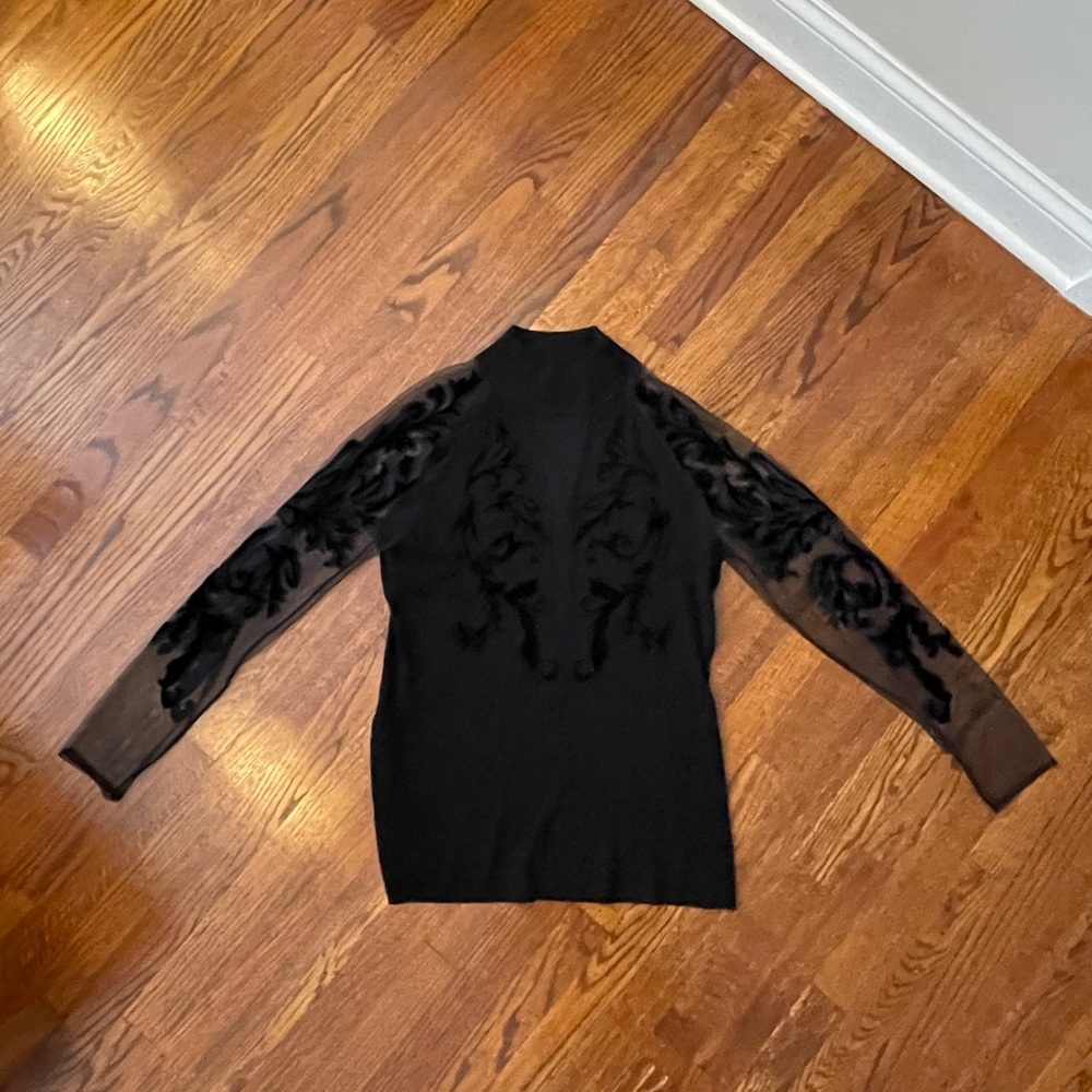 INC International Concepts Black Sheer Mockneck Sweater - Size Large